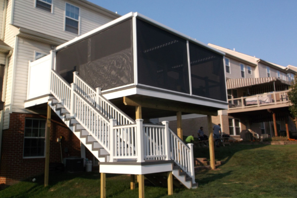 home's back deck with retractable screen around the deck